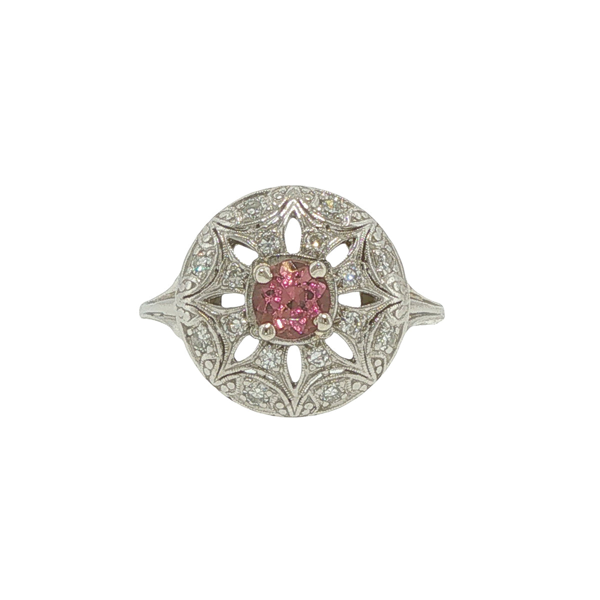 Estate Collection Art Deco Palladium Diamond & Pink Tourmaline Ring