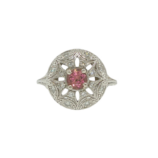 Estate Collection Art Deco Palladium Diamond & Pink Tourmaline Ring