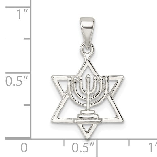 Sterling Silver Star of David with Menorah Pendant