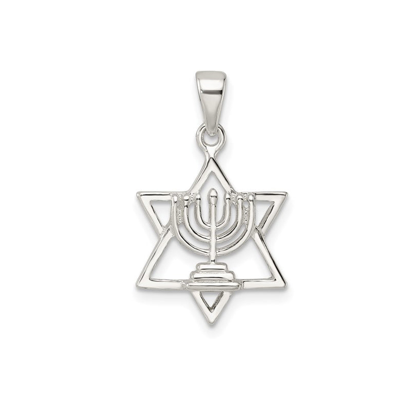 Sterling Silver Star of David with Menorah Pendant