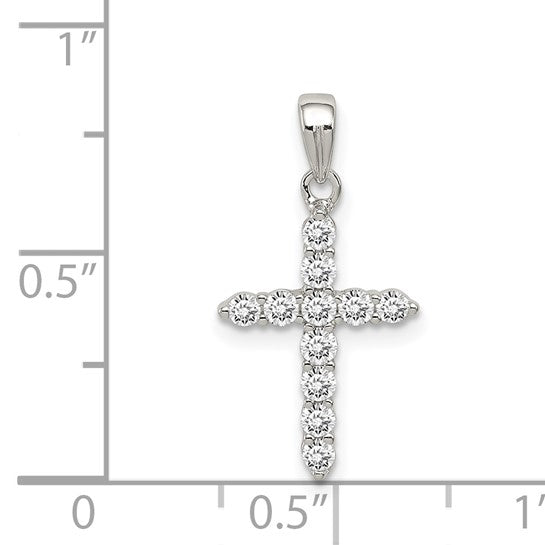 Sterling Silver Rhodium-plated CZ Cross