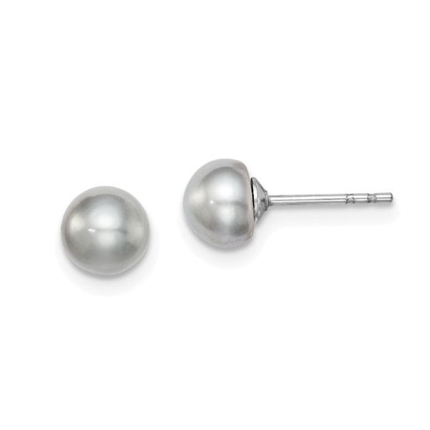 Sterling Silver Gray Button Pearl Earrings