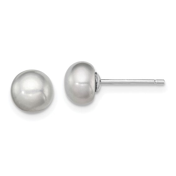 Sterling Silver Gray Button Pearl Earrings