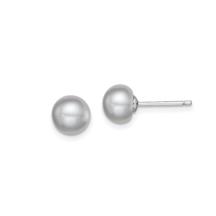 Sterling Silver Gray Button Pearl Earrings