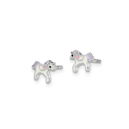Sterling Silver Petite Enameled Unicorn Post Earrings