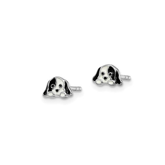 Sterling Silver Petite Black & White Enameled Puppy Earrings