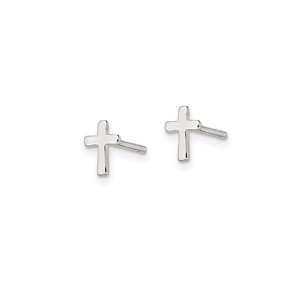 Sterling Silver Petite Polished Cross Earrings