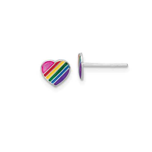 Sterling Silver Petite Enameled Rainbow Heart Post Earrings