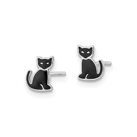 Sterling Silver Petite Black Cat Earrings