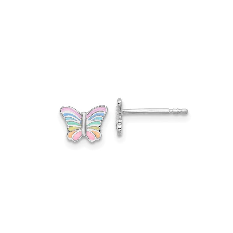 Sterling Silver Petite Enameled Rainbow Butterfly Earrings