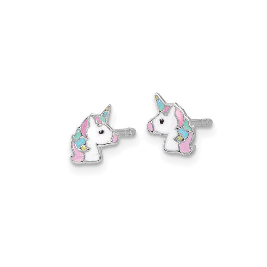 Sterling Silver Petite Enameled Unicorn Earrings
