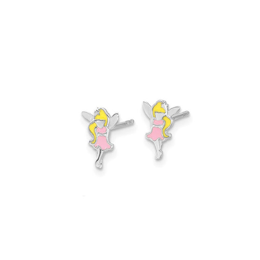 Sterling Silver Petite Pink Enameled Fairy Earrings