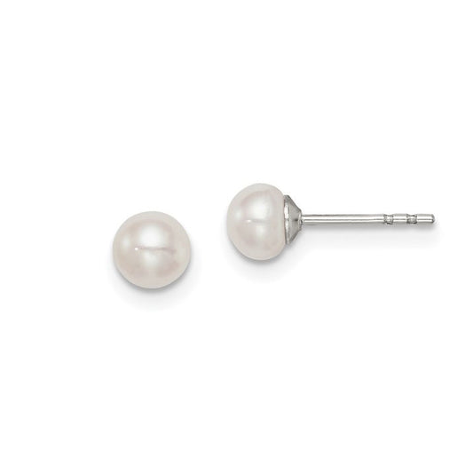 Sterling Silver White Button Pearl Earrings