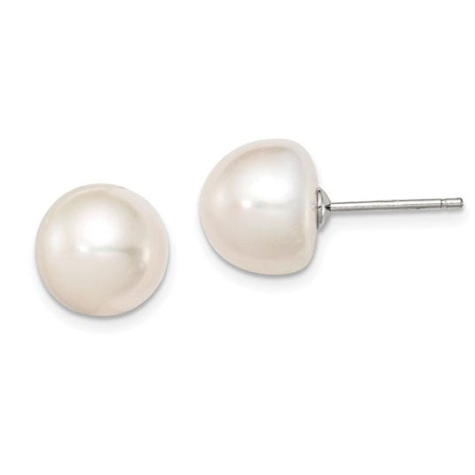 Sterling Silver White Button Pearl Earrings