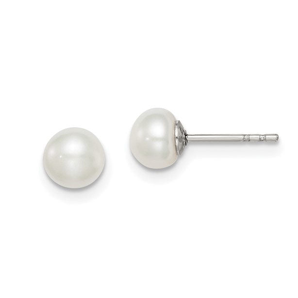 Sterling Silver White Button Pearl Earrings