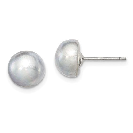 Sterling Silver Gray Button Pearl Earrings