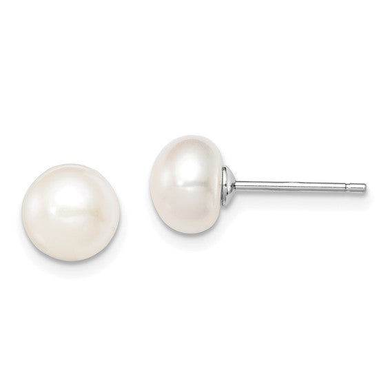 Sterling Silver White Button Pearl Earrings