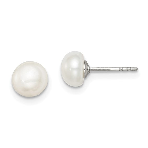 Sterling Silver White Button Pearl Earrings