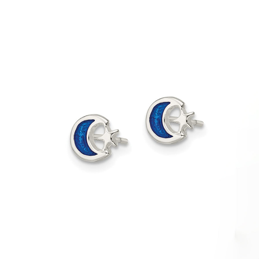 Sterling Silver Petite Enameled Moon & Star Earrings