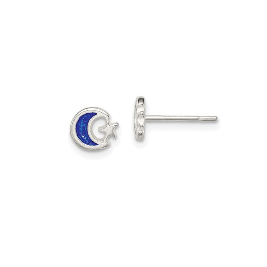 Sterling Silver Petite Enameled Moon & Star Earrings