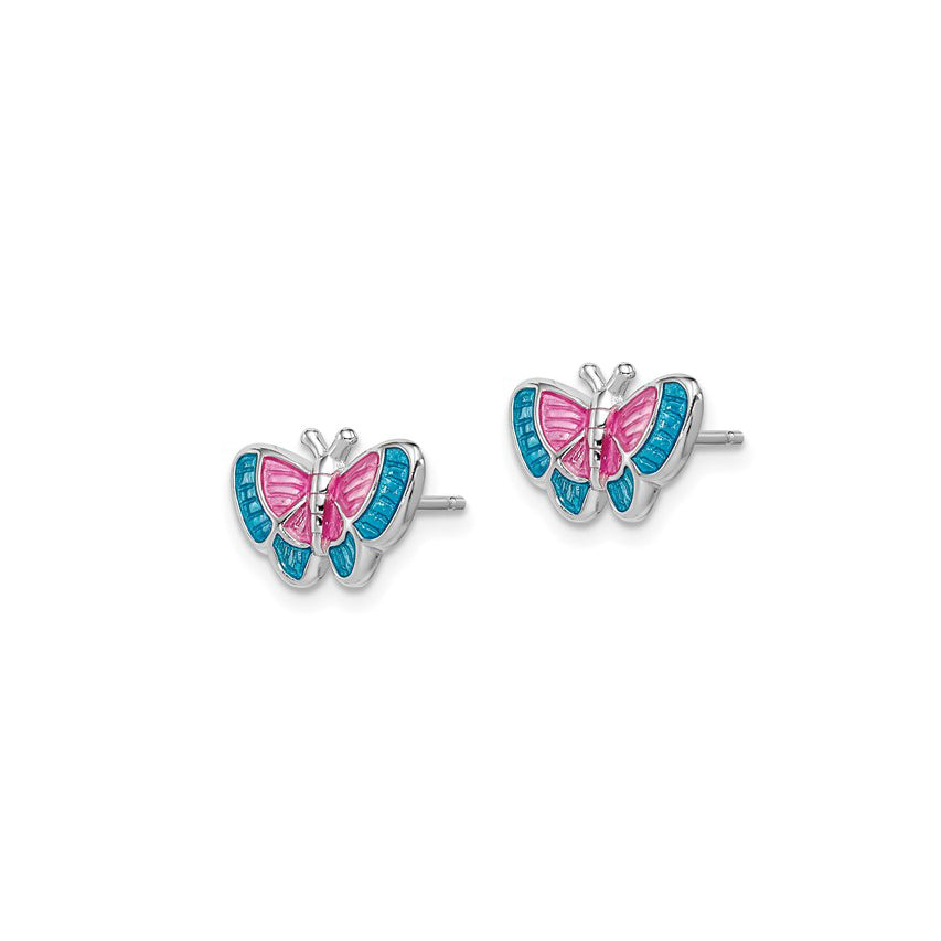 Sterling Silver Petite Enameled Butterfly Post Earrings
