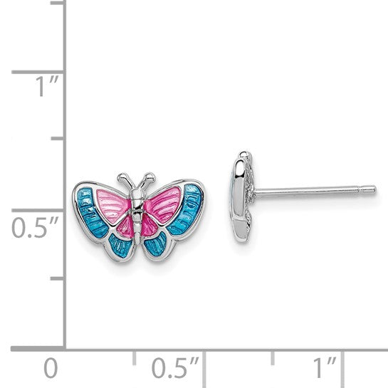 Sterling Silver Petite Enameled Butterfly Post Earrings