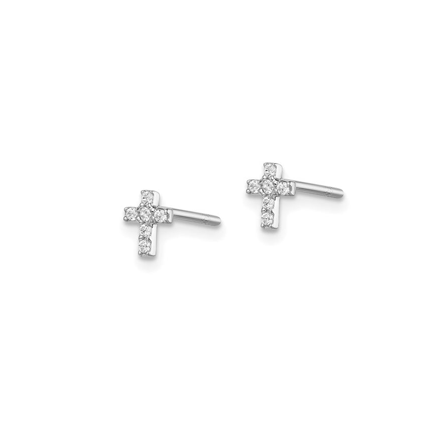 Sterling Silver Petite CZ Cross Earrings