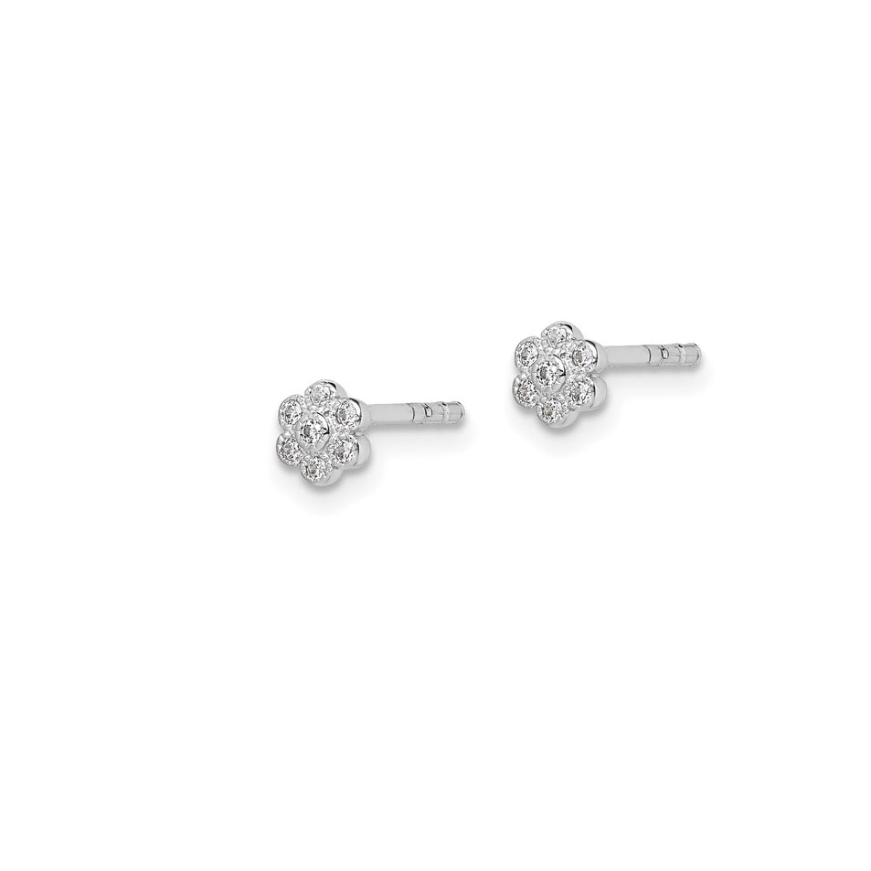 Sterling Silver Petite Flower CZ Post Earrings