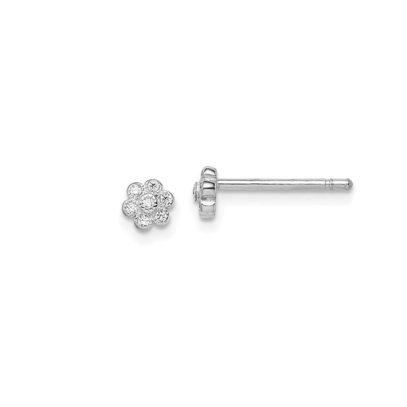 Sterling Silver Petite Flower CZ Post Earrings