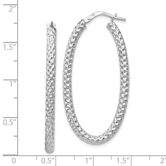 Sterling Silver 42mm Textured Oval Hoop Earrings