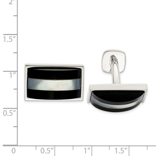 Sterling Silver Mother of Pearl & Onyx Cufflinks