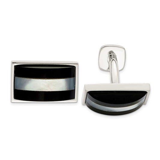 Sterling Silver Mother of Pearl & Onyx Cufflinks