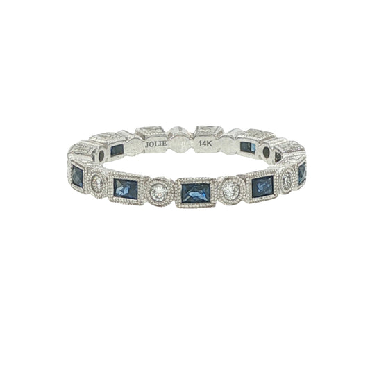 14K White Gold Diamond & Sapphire Stackable Shapes Band