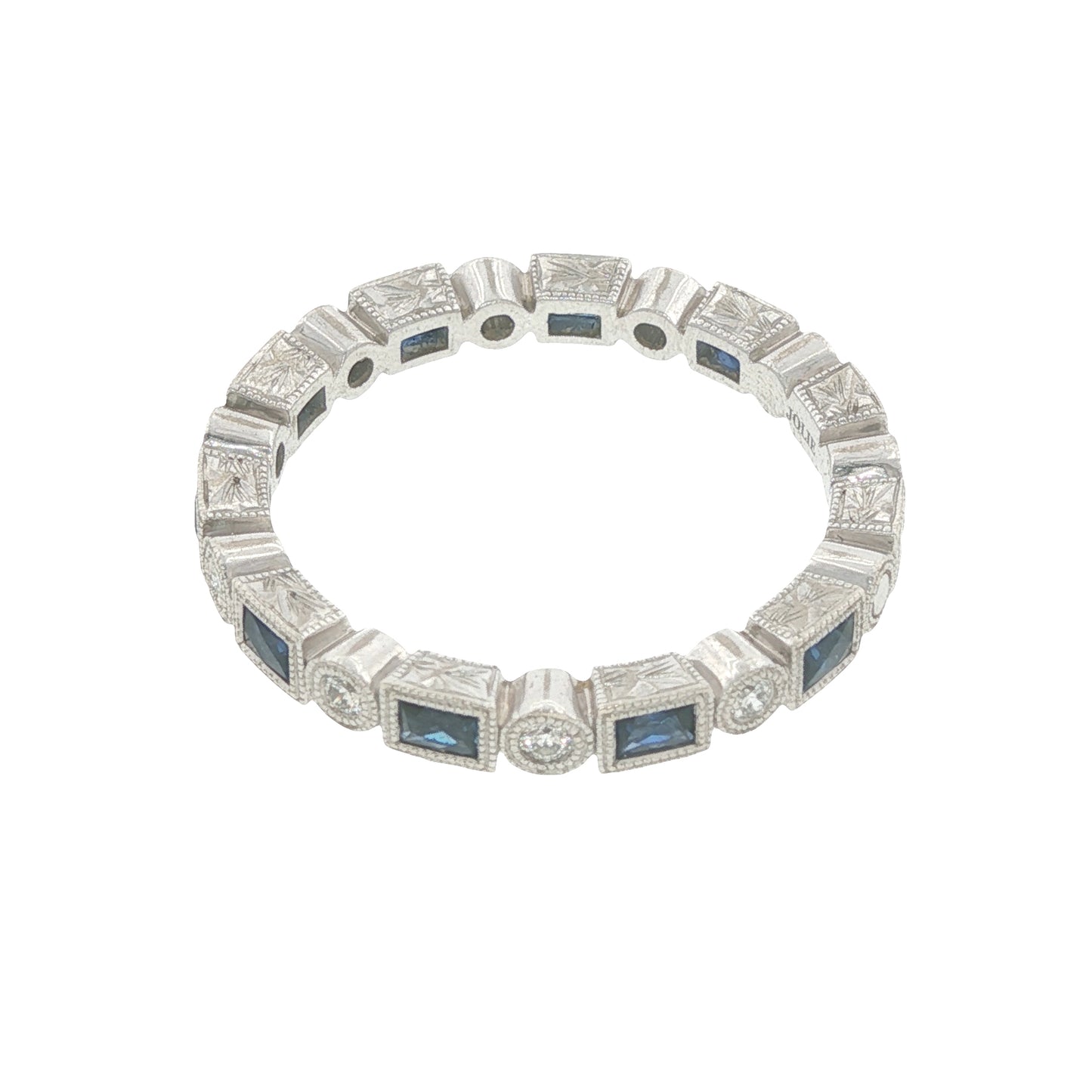 14K White Gold Diamond & Sapphire Stackable Shapes Band