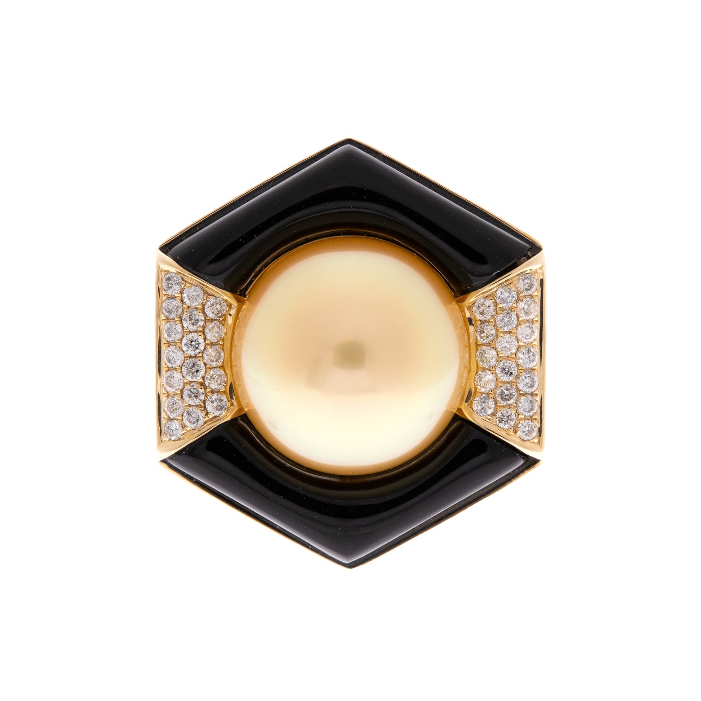 14K Yellow Gold South Sea Pearl, Onyx & Diamond Ring