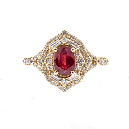 14K Ruby & Diamond Double Scalloped Halo Ring
