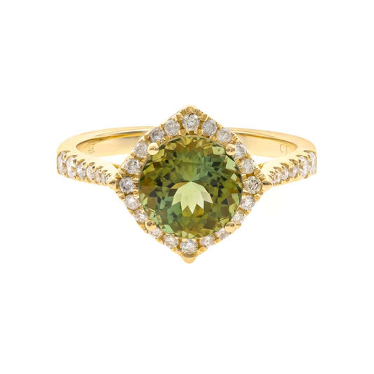 14K Yellow Green Tourmaline & Diamond Ring