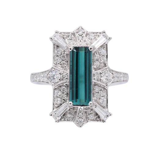14K Indicolite Tourmaline & Diamond Cocktail Ring