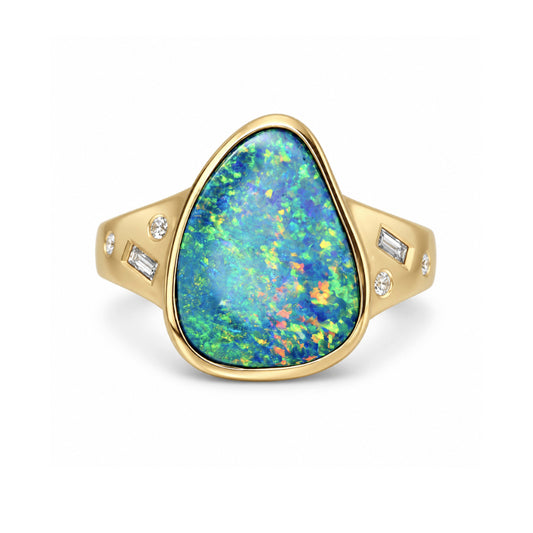 14K Opal & Diamond Cocktail Ring