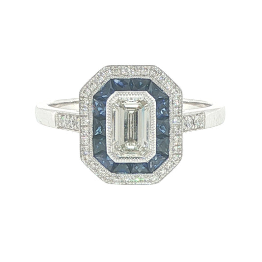 14K White Gold Diamond & Sapphire Ring
