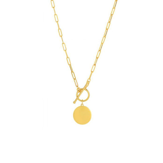 Engravable 14K Paperclip Toggle Disc Necklace