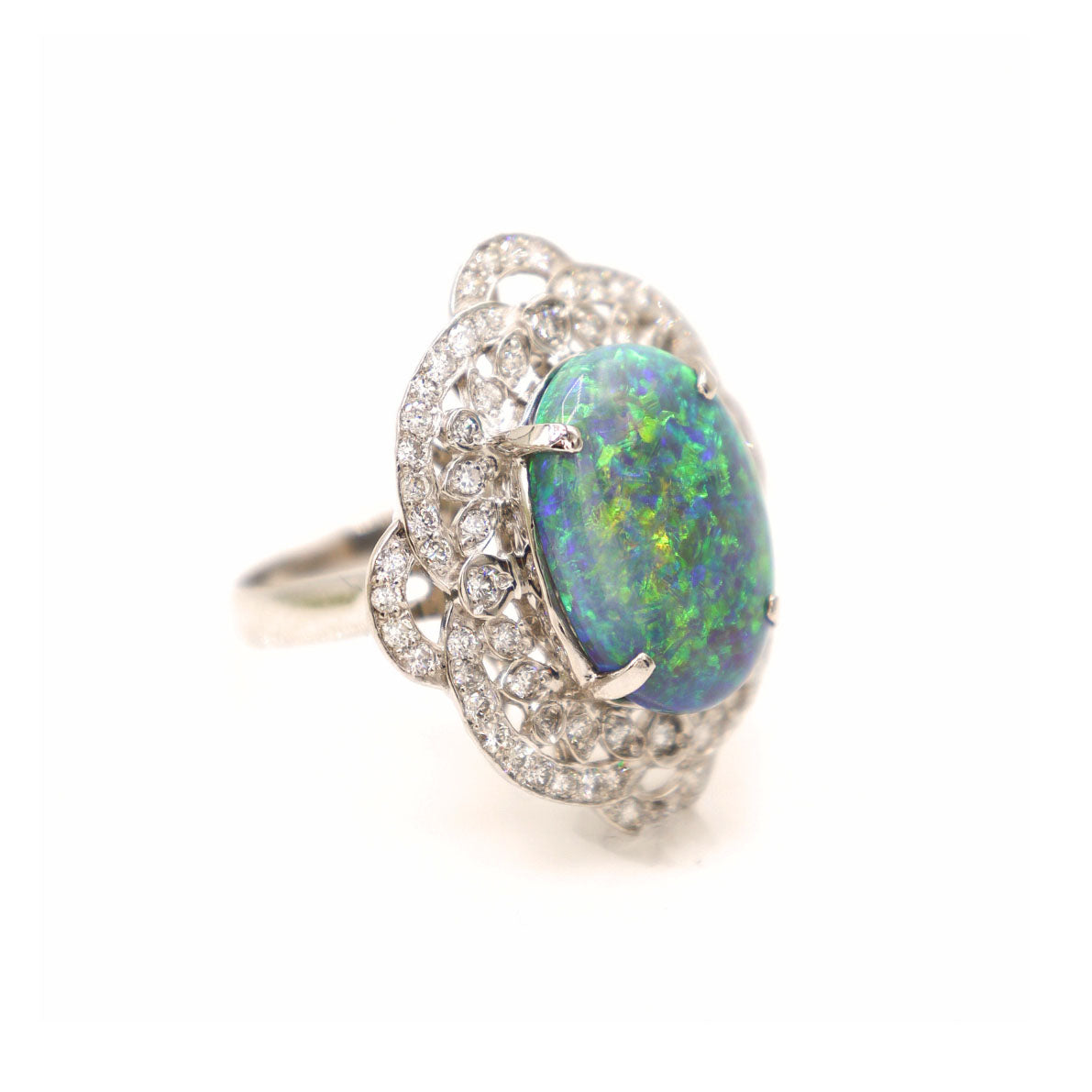 Estate Collection Platinum 6ct Opal & Diamond Ring