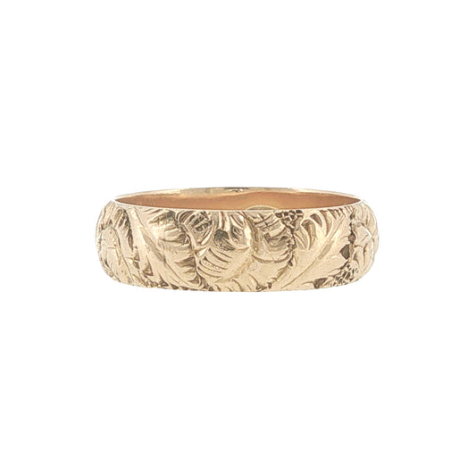 14k Yellow Gold 1920's Engraved Floral Band