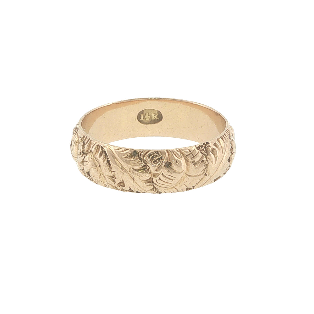 14k Yellow Gold 1920's Engraved Floral Band