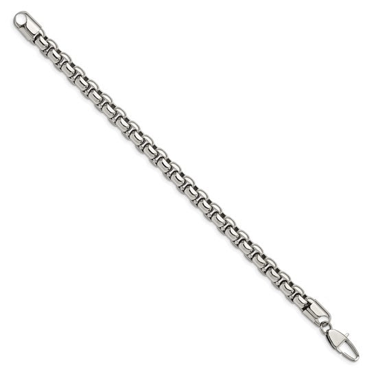 Stainless Steel Polished 9" Men's Rounded Box Bracelet