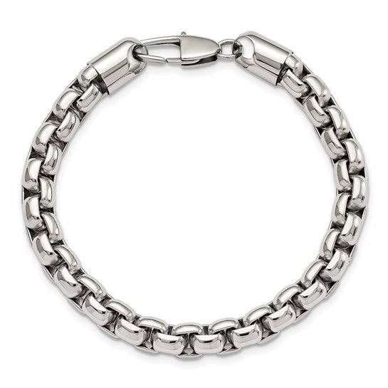 Stainless Steel Polished 9" Men's Rounded Box Bracelet