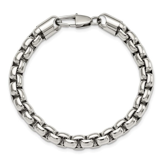 Stainless Steel Polished 9" Men's Rounded Box Bracelet