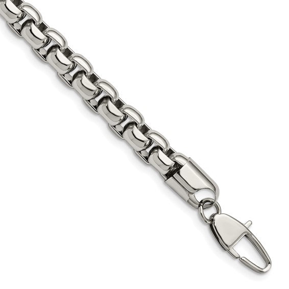 Stainless Steel Polished 9" Men's Rounded Box Bracelet