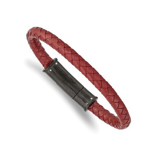 Stainless Steel Red Braided Leather Men's Bracelet