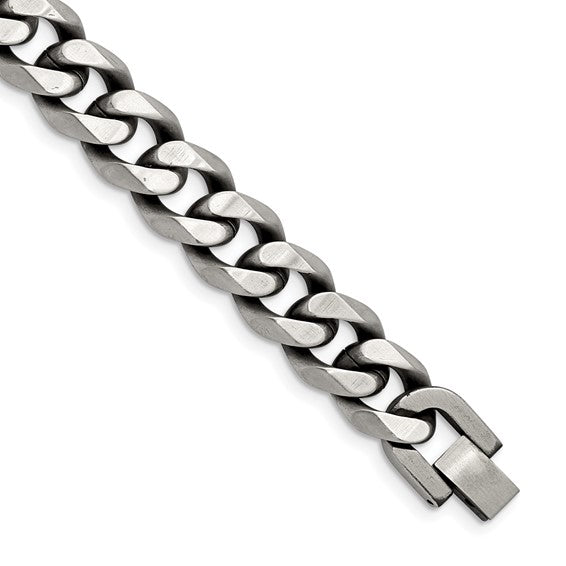 Stainless Steel Antiqued and Brushed 8.5" Men's Curb Chain Bracelet